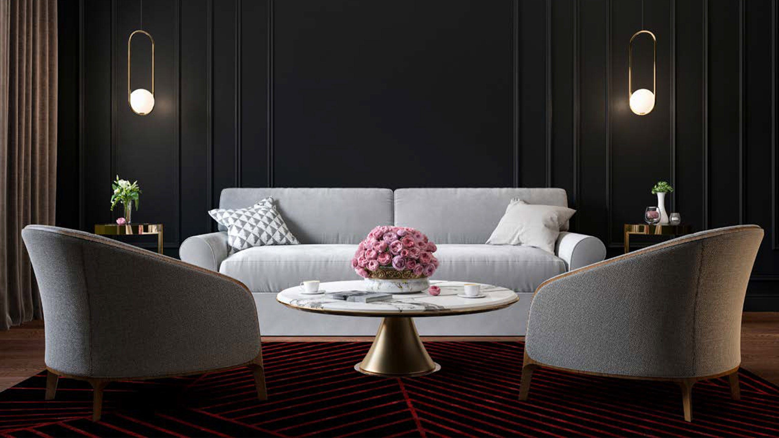 luxus wohnzimmer mit bic carpets teppich im art deco stil