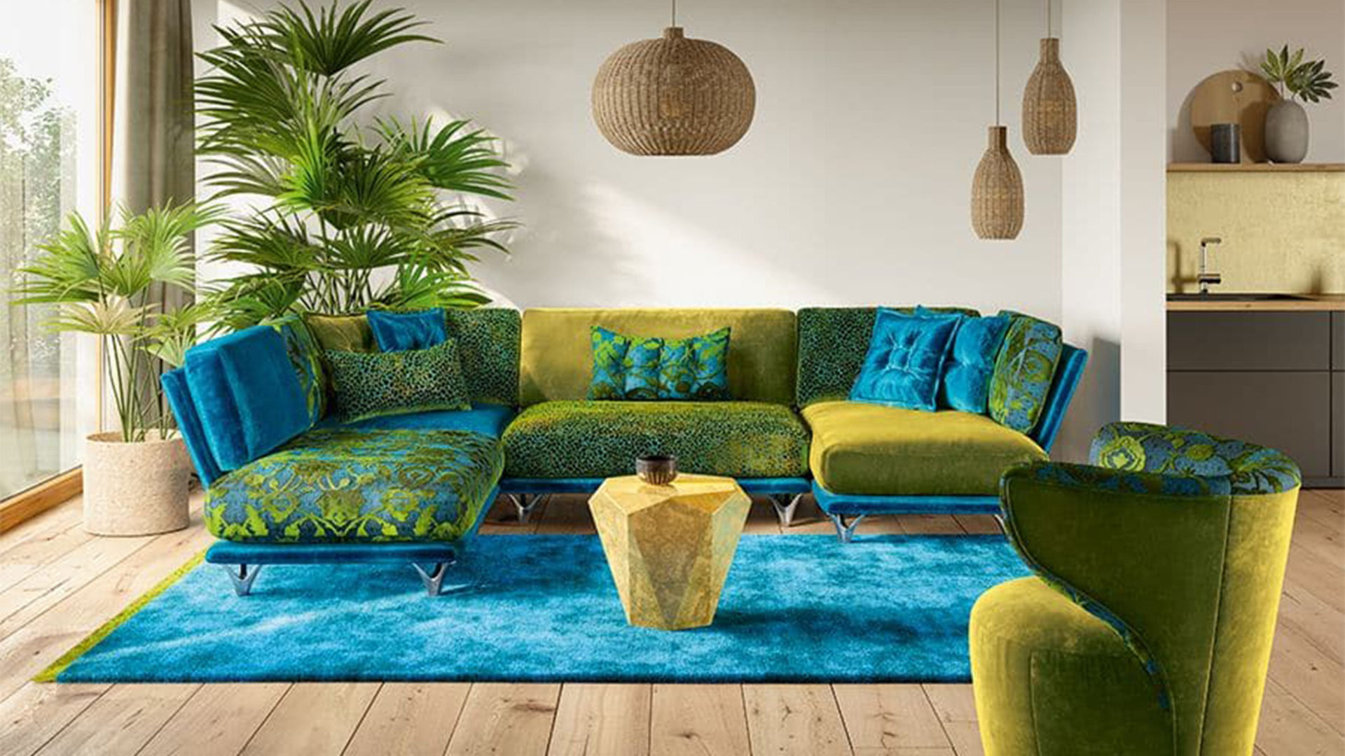 bretz napali sofa gemustert in blau grün